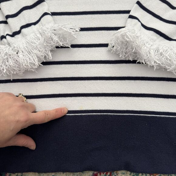 Lilly Pulitzer Dasha Sweater True Navy White Stripe Size Small Fringe Resort - Picture 9 of 9